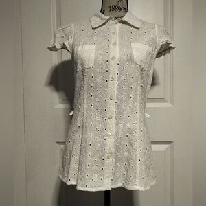 Charlotte Russe Eyelet Button-Up Top